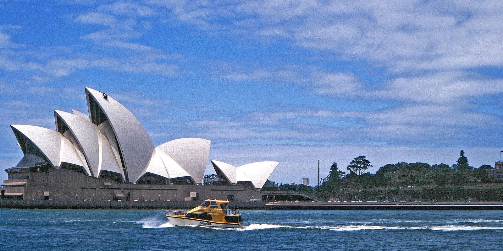 The Sydney Opera House on the harbour on a clear day
