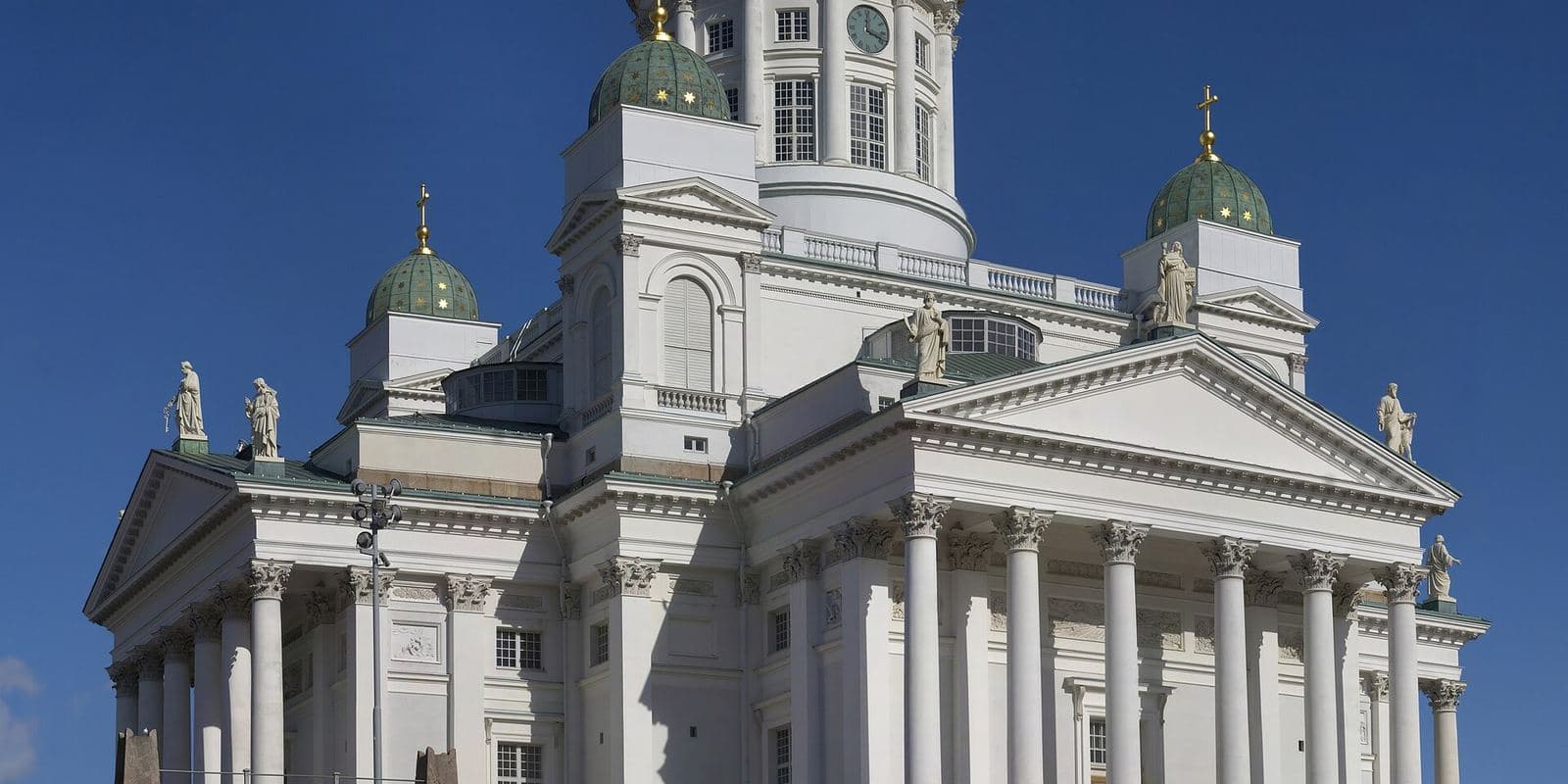 Helsinki Cathedral's white columns and green domes