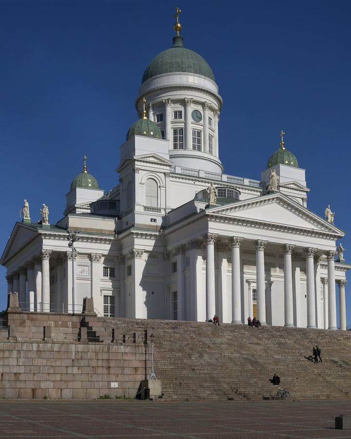 Helsinki Cathedral's white columns and green domes