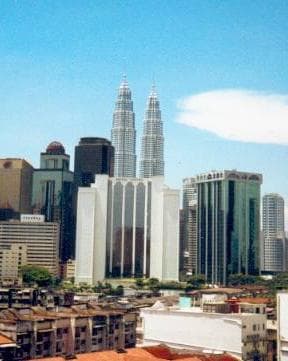 The Petronas Towers and their skybridge in Kuala Lumpur