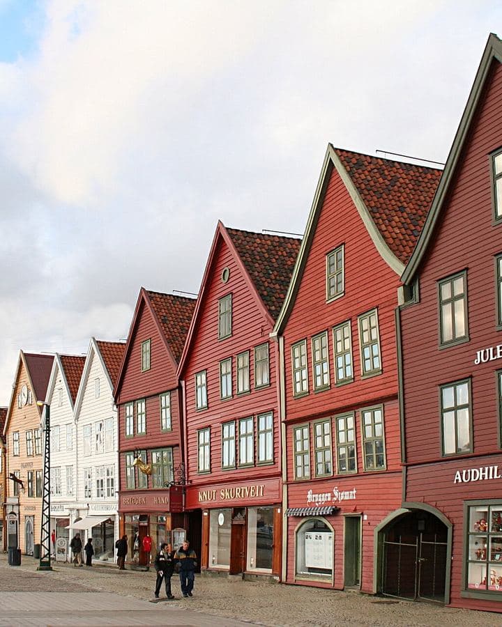 The red and white wooden houses of Bryggen in Bergen