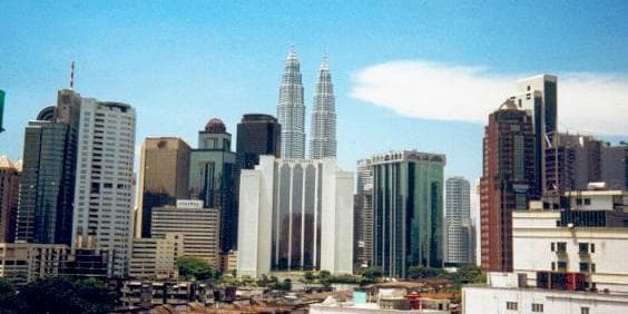 The Petronas Towers and their skybridge in Kuala Lumpur